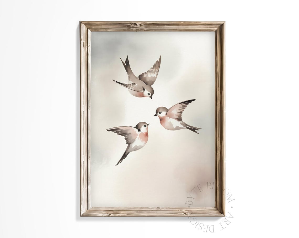 Watercolor Swallows Print Minimalist Pastel Bird Wall Art