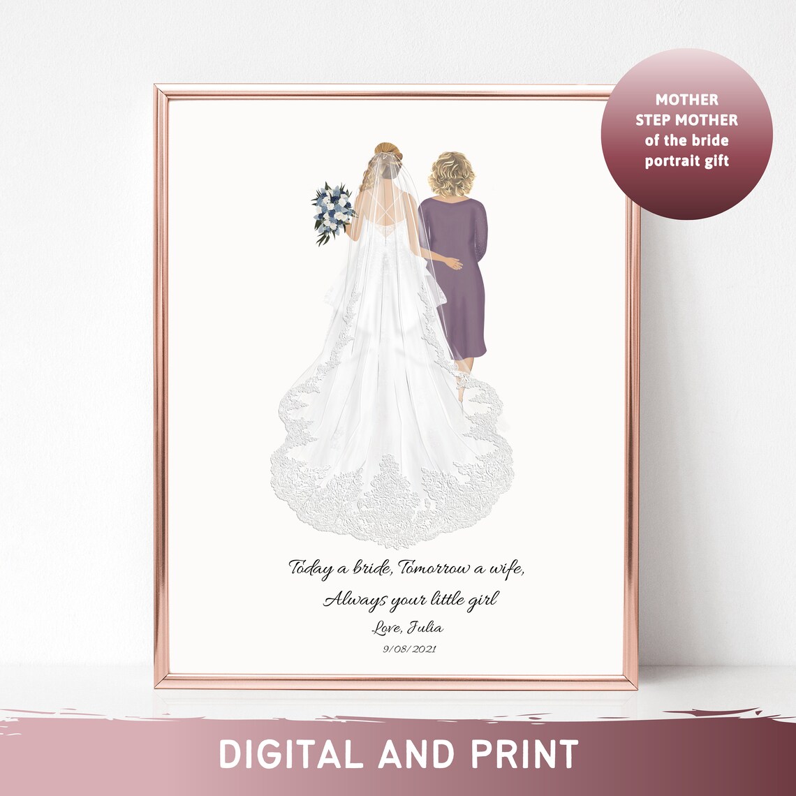 Mom And Bride Mother Of The Bride Gift Bride And Mother Portrait Poem From Daughter To Mom Mom And Daughter Drawing Wedding Gift