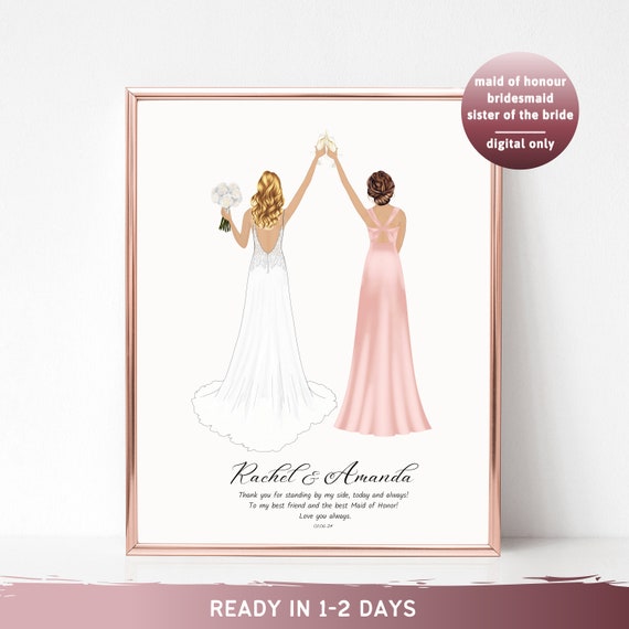 Maid of Honor Champagne Toast Bride Custom Gift Portrait Poster