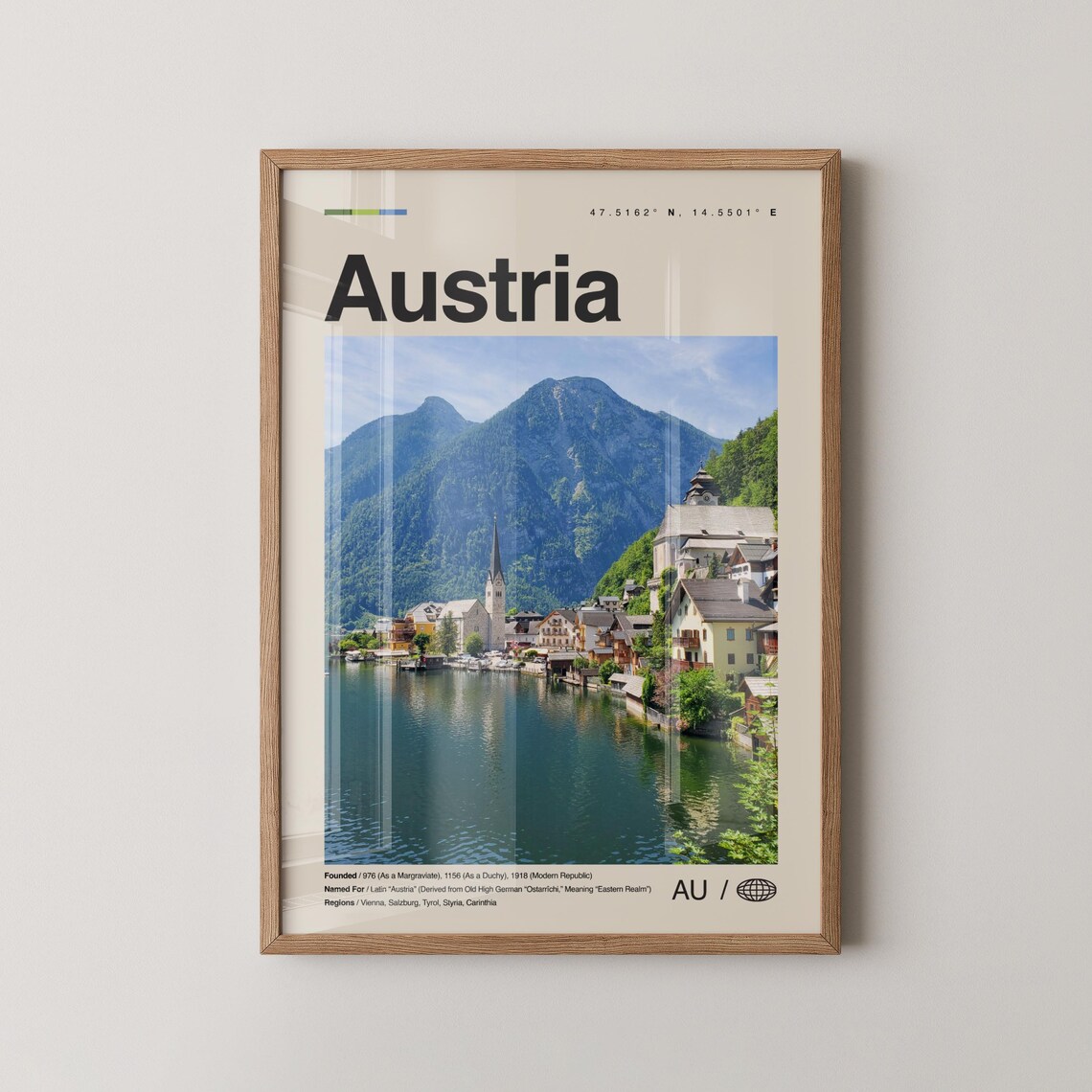 Austria Modern Travel Poster Hallstatt Lake Alpine Village Photo
