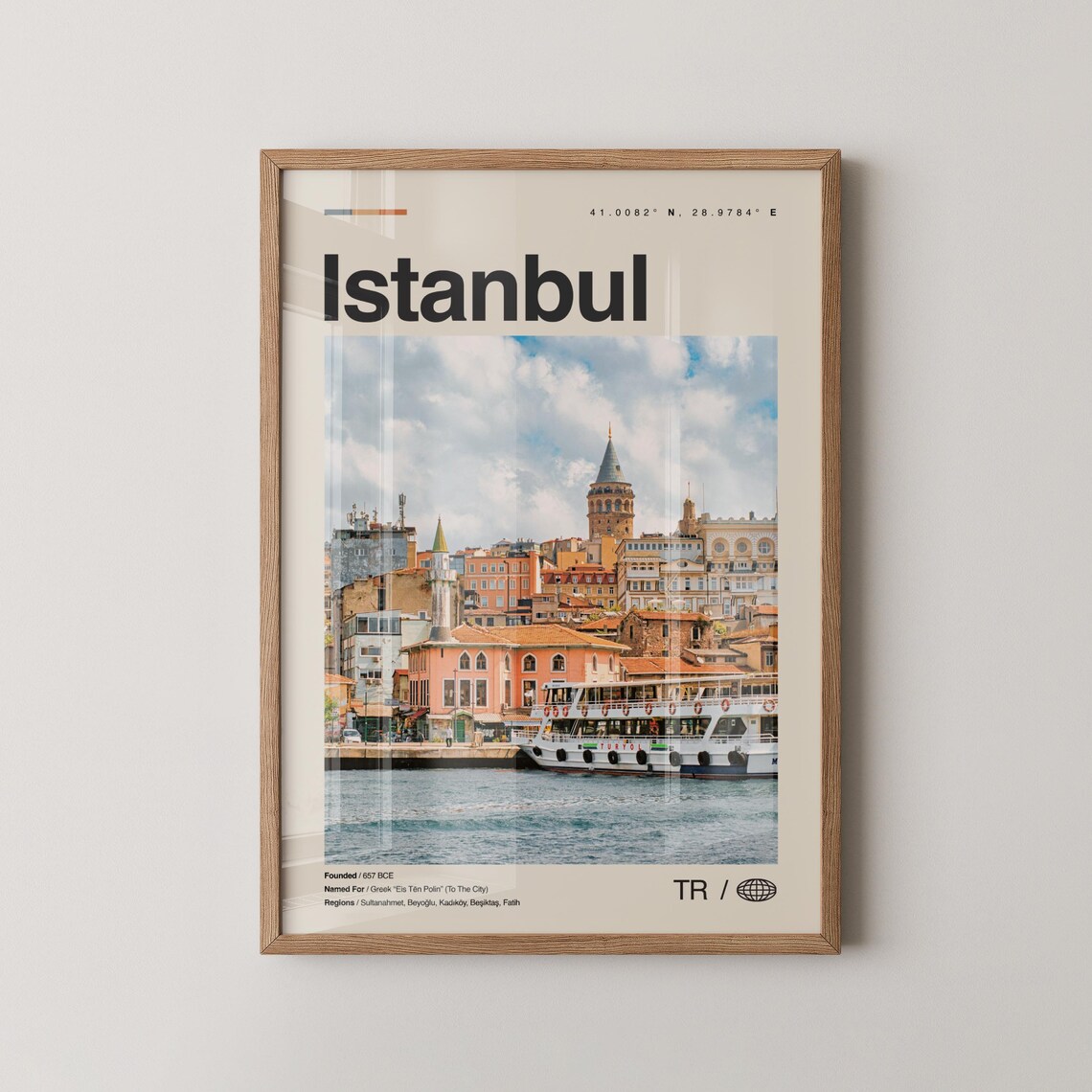 Istanbul Turkey Travel Poster Galata Tower Ferry Waterfront City Photo