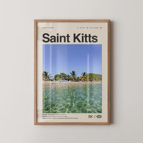 Saint Kitts Print Black And White Wall Art Poster Photo Dcor Caribbean
