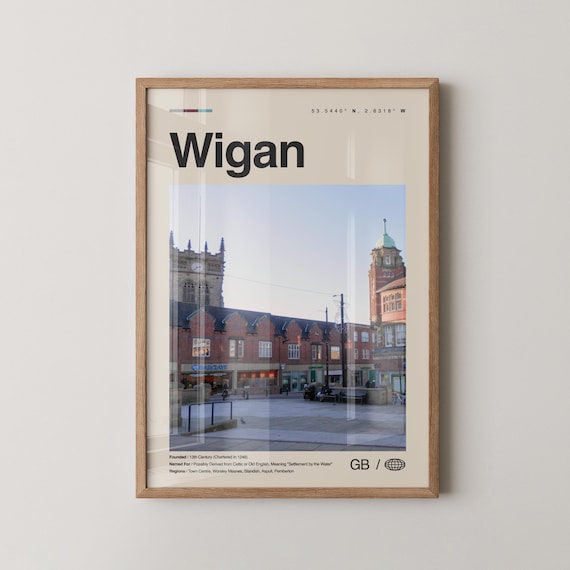 Wigan Print Wall Art Poster Photo Dcor Map England United Kingdom