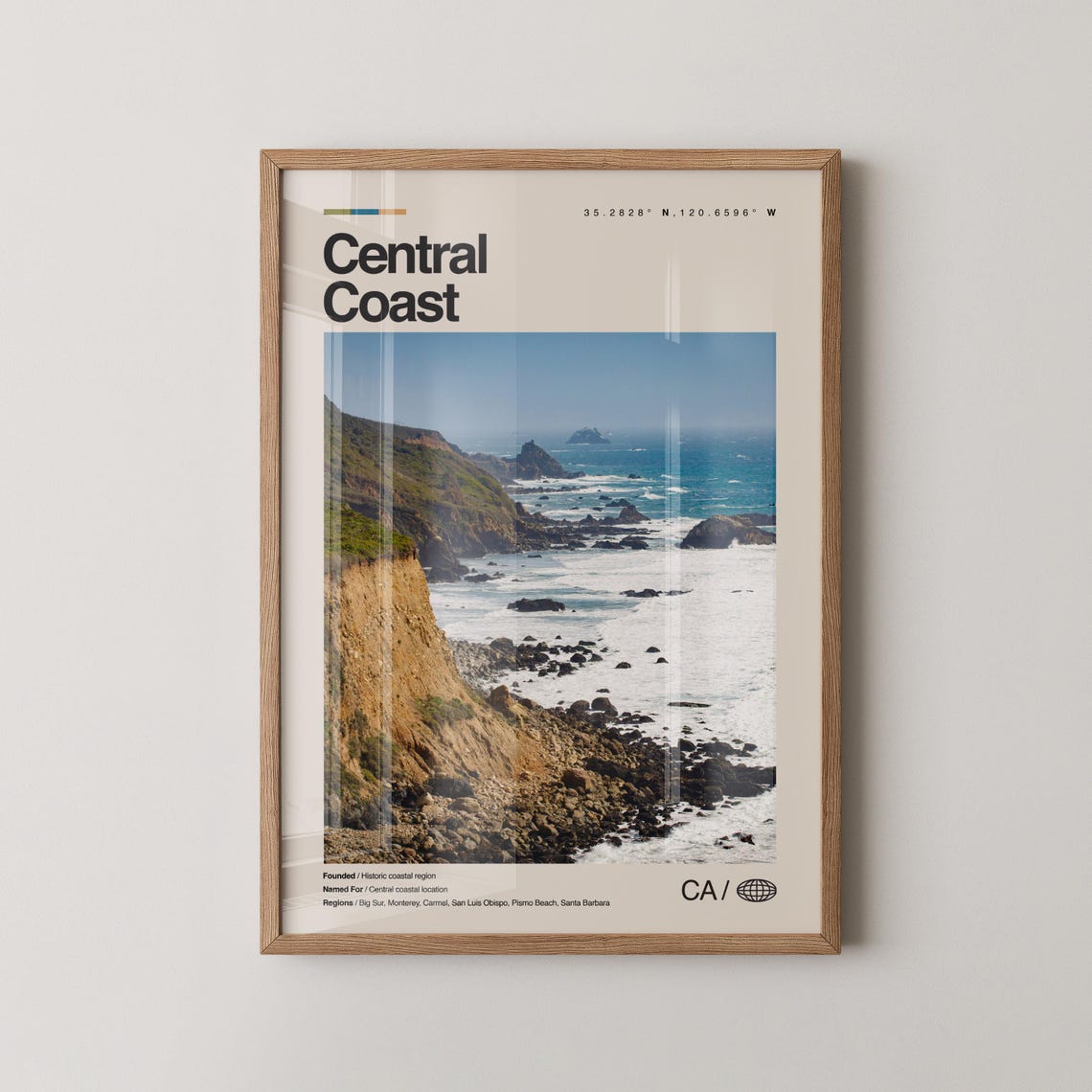 Central Coast California Cliffs Ocean Minimal Photo Travel Poster