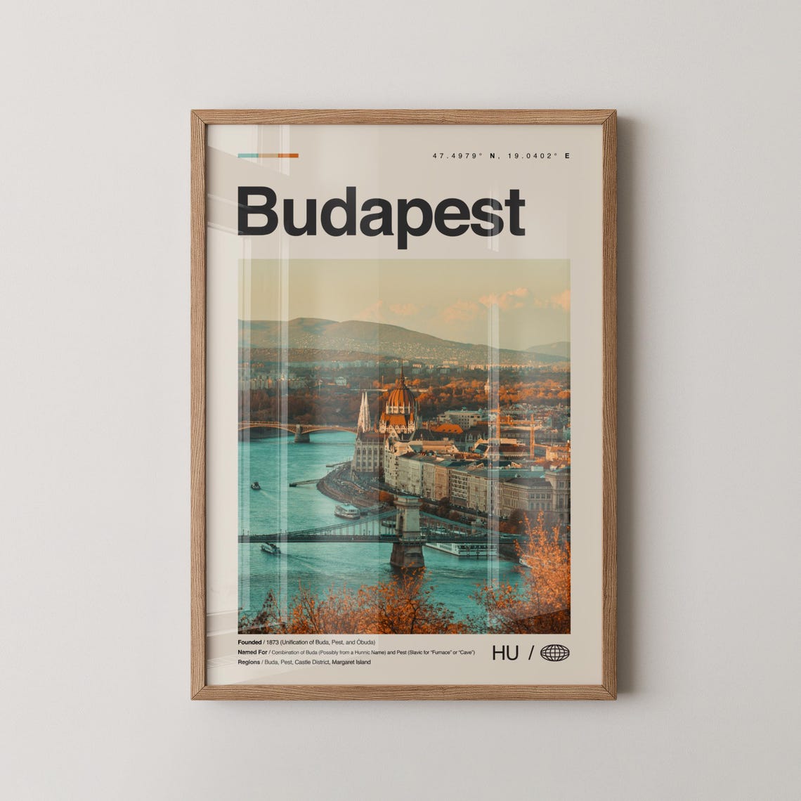 Budapest Hungary Minimalist Travel Coordinates Danube Photo Poster