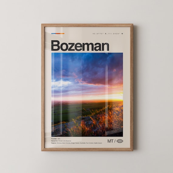 Bozeman Montana Sunset Prairie Sky Photo Travel Coordinates Poster
