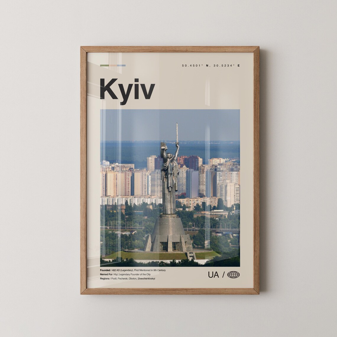 Kyiv Motherland Statue Photo UA City Coordinates Travel Poster