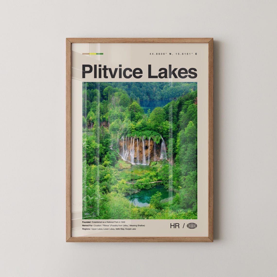 Plitvice Lakes Croatia Waterfall National Park Travel Poster