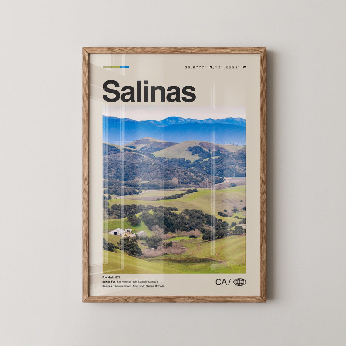 Salinas California Valley Travel Poster Rolling Green Hills Farm Photo