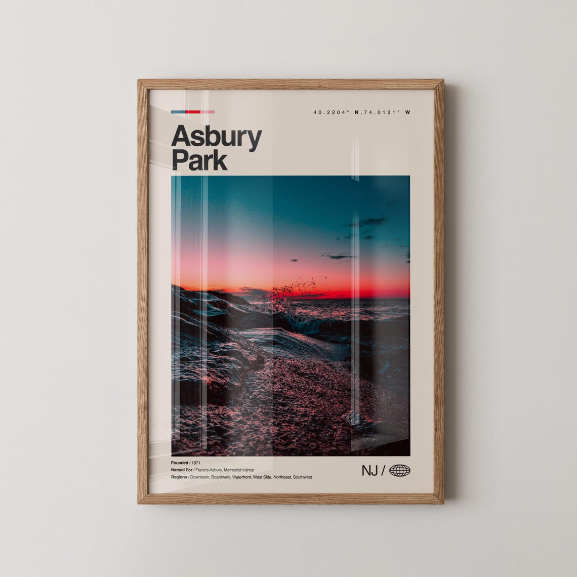 Asbury Park New Jersey Ocean Sunset Beach Photo Poster Travel Decor
