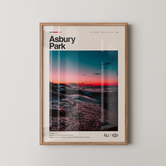 Asbury Park New Jersey Ocean Sunset Beach Photo Poster Travel Decor