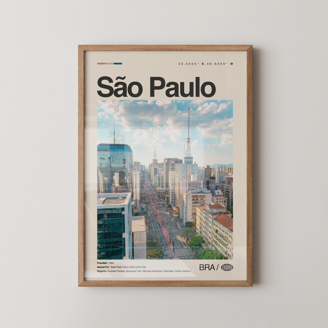Sao Paulo Brazil City Travel Poster Photo Art With Coordinates BRA