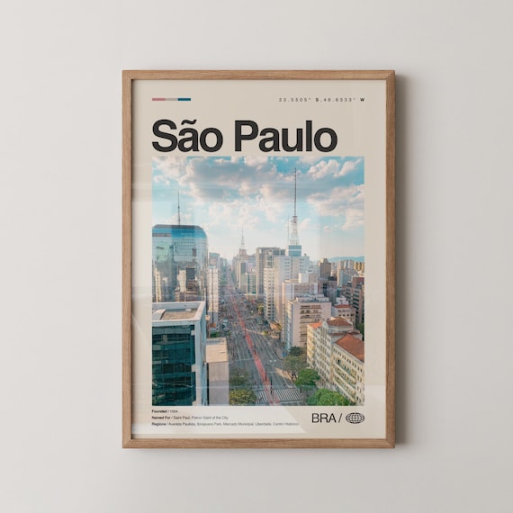 Sao Paulo Brazil City Travel Poster Photo Art With Coordinates BRA