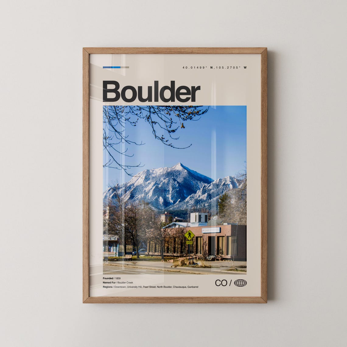 Boulder Colorado Flatirons Snowy Mountain Photo City Travel Poster