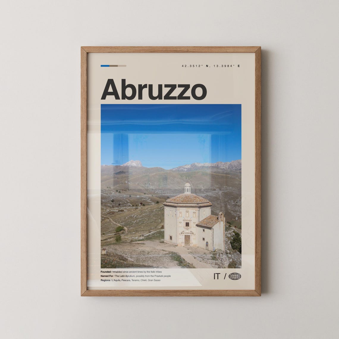 Abruzzo Italy Stone Mountain Church Rugged Landscape Travel Poster