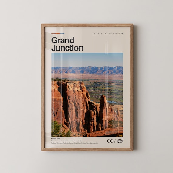 Grand Junction Print Real Photo Travel Art Poster Mid Century Minimal Wall Map Colorado