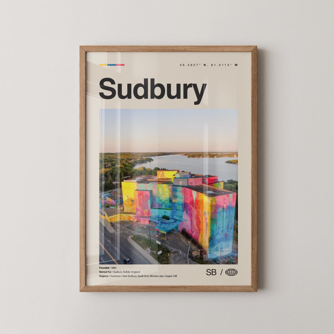 Sudbury Ontario Colorful Mural Building Minimalist Travel Poster