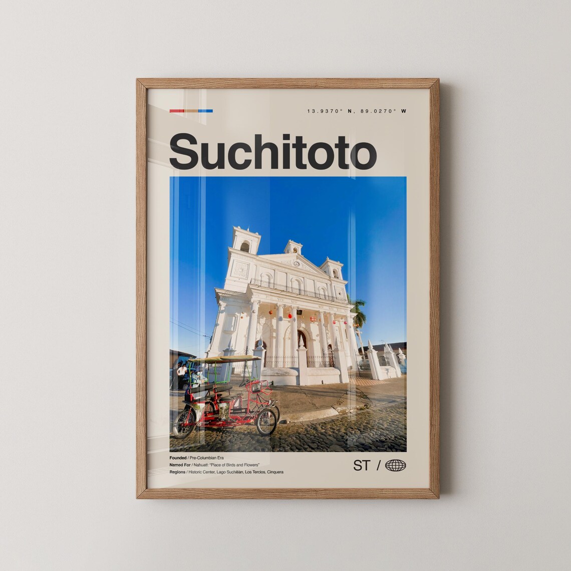 Suchitoto El Salvador White Church Coordinates Travel Wall Poster