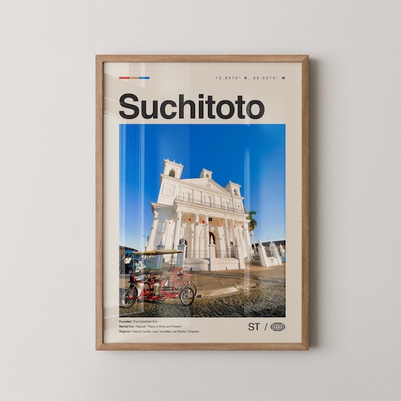 Suchitoto El Salvador White Church Coordinates Travel Wall Poster