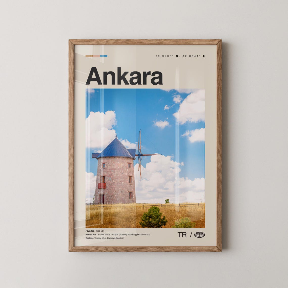 Ankara Turkey Stone Windmill Field Minimalist Map Style Poster