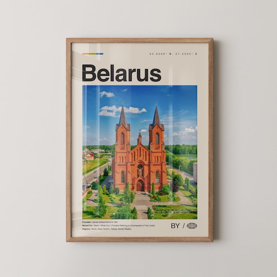 Belarus Red Brick Church Vintage Eastern Europe Travel Poster
