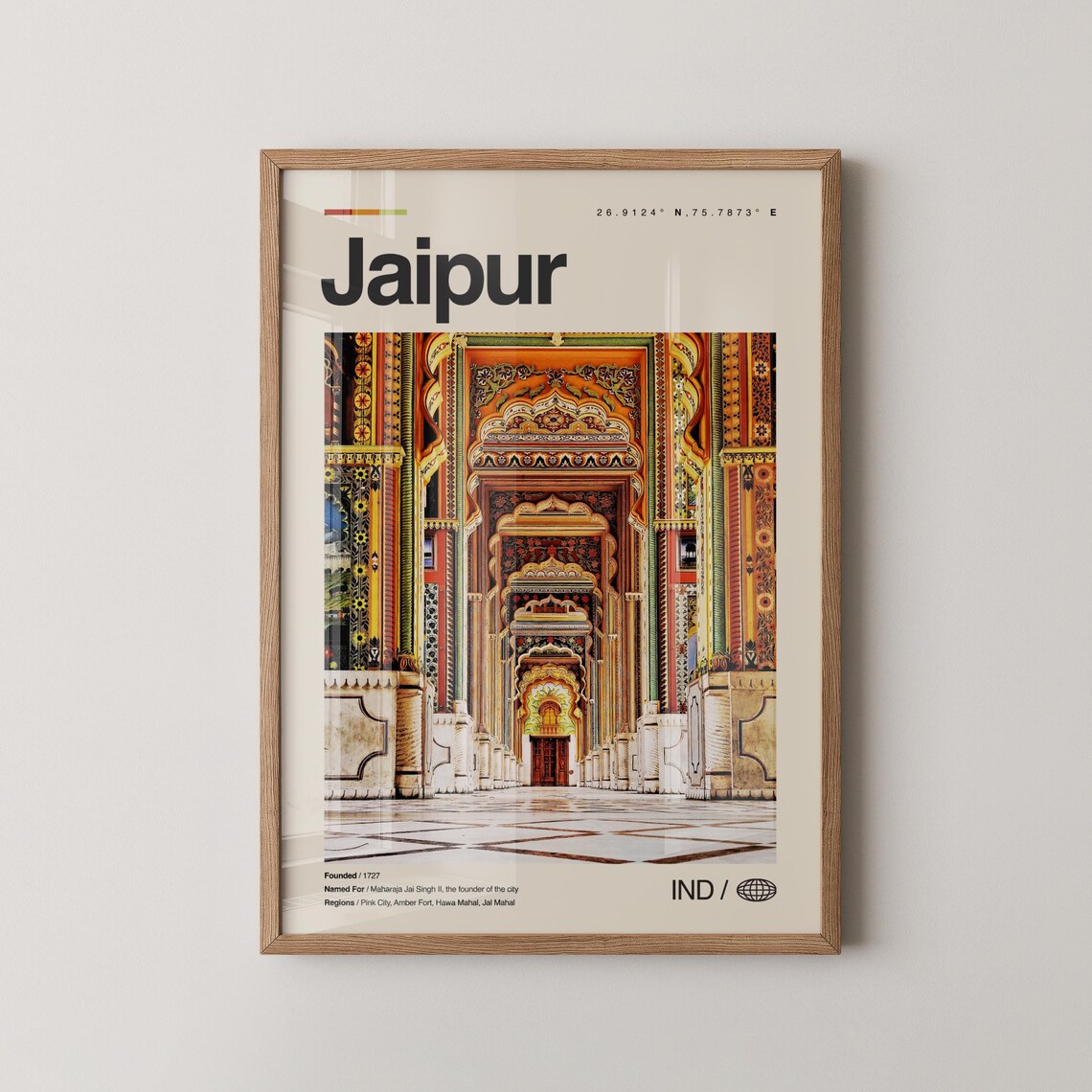 Jaipur India Pink City Palace Doorway Photo Travel Facts Poster