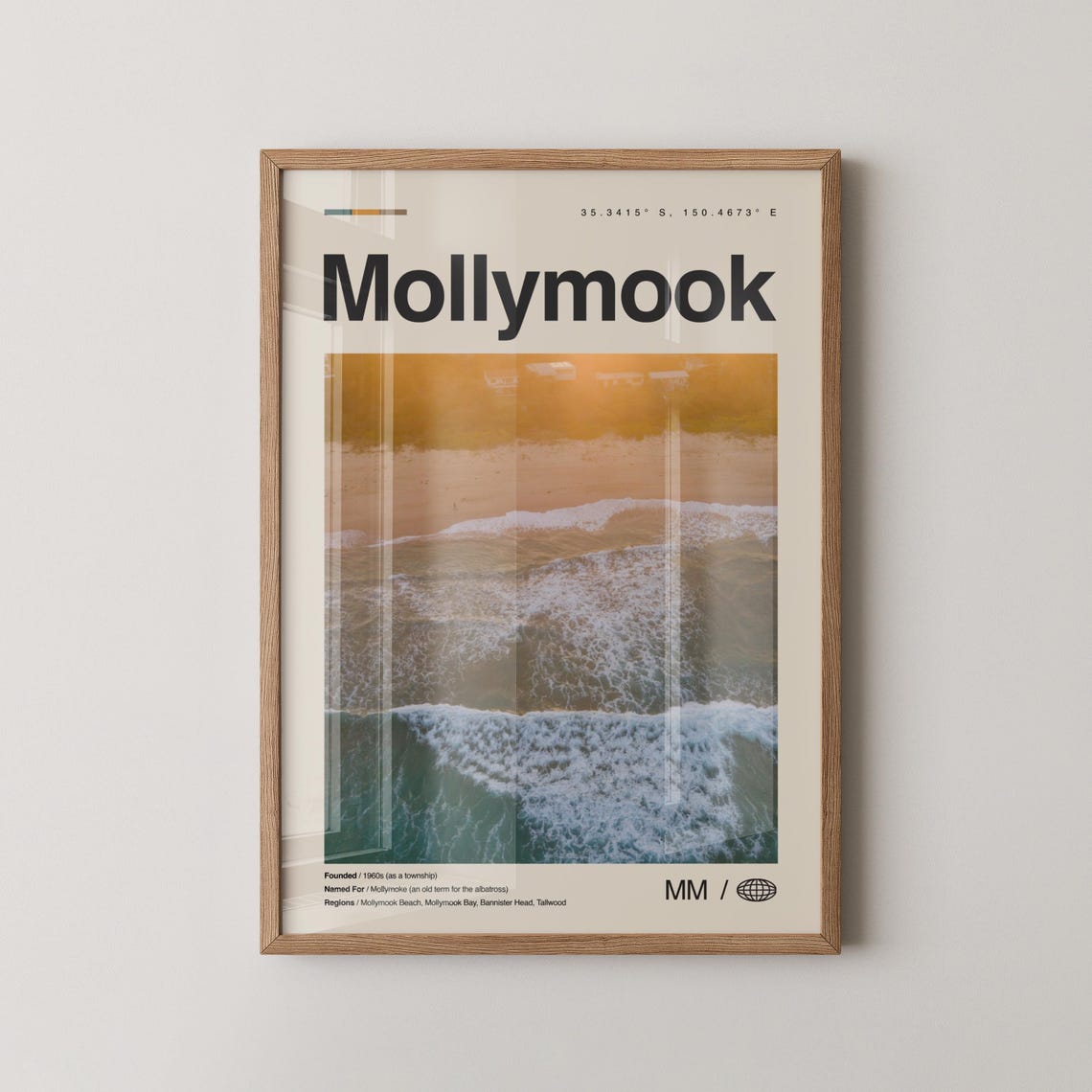Mollymook Australia Golden Hour Beach Waves Aerial Travel Poster
