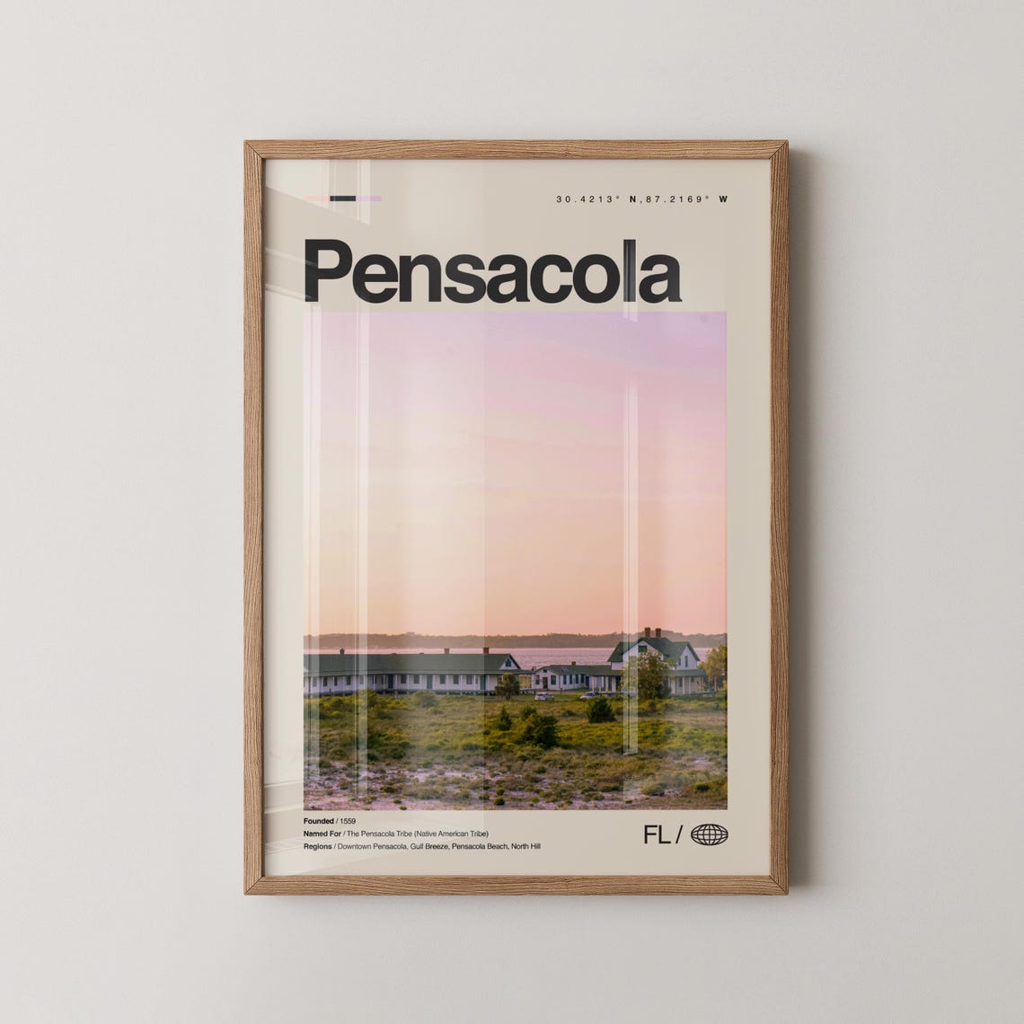Pensacola Florida Sunset Waterfront Pink Sky Travel Style Poster