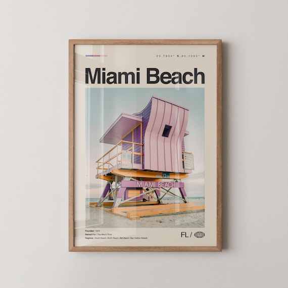 Miami Beach Florida Lifeguard Tower Minimalist Travel Poster