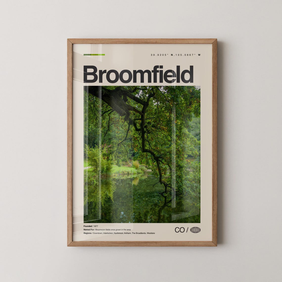Broomfield Colorado Lake Oak Trees Photo Coordinates Travel Poster