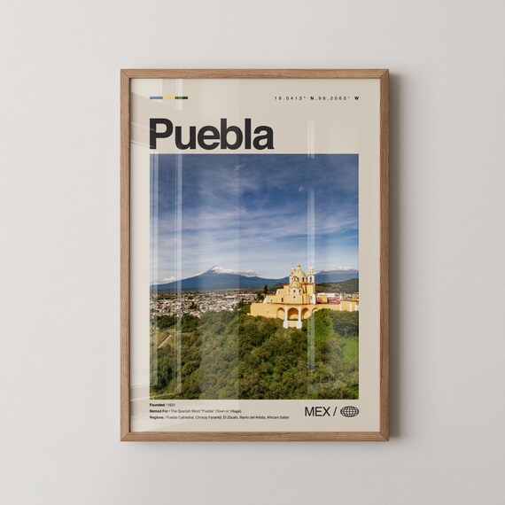 Puebla Cholula Church Volcano Mexico Travel Scene Heritage Poster