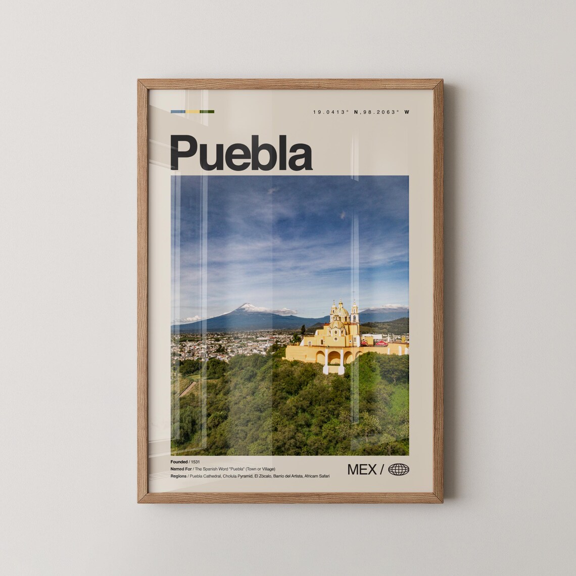 Puebla Cholula Church Volcano Mexico Travel Scene Heritage Poster