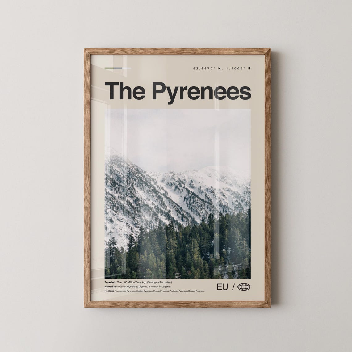 The Pyrenees Snowy Mountain Pine Forest Modern Travel Poster