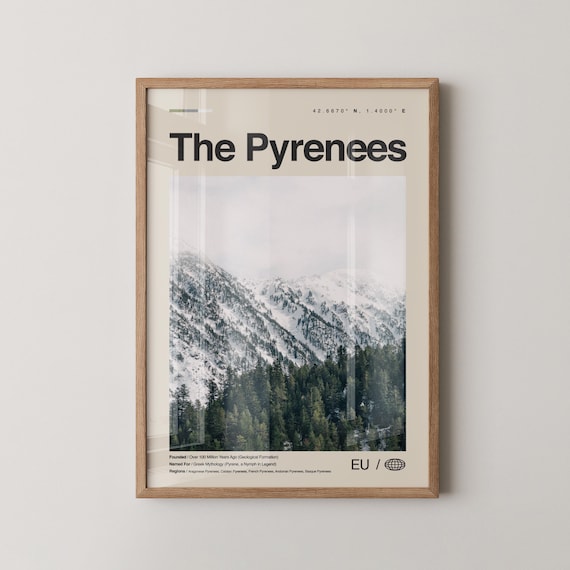 The Pyrenees Snowy Mountain Pine Forest Modern Travel Poster