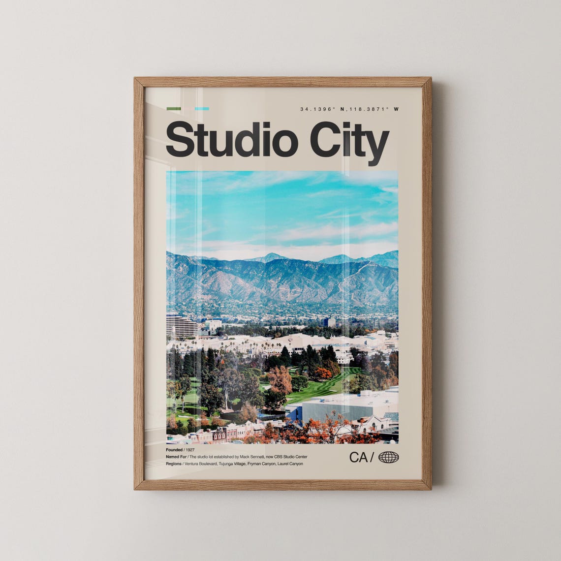 Studio City California Aerial Skyline Mountains City Photo Poster