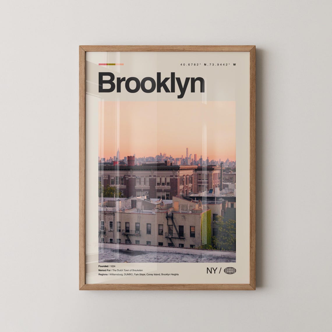 Brooklyn Sunset Skyline Rooftops Manhattan View Travel Poster