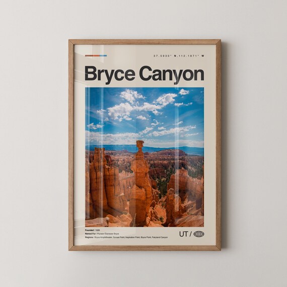 Bryce Canyon Utah Hoodoo Rock Spires Photo Coordinates Travel Poster