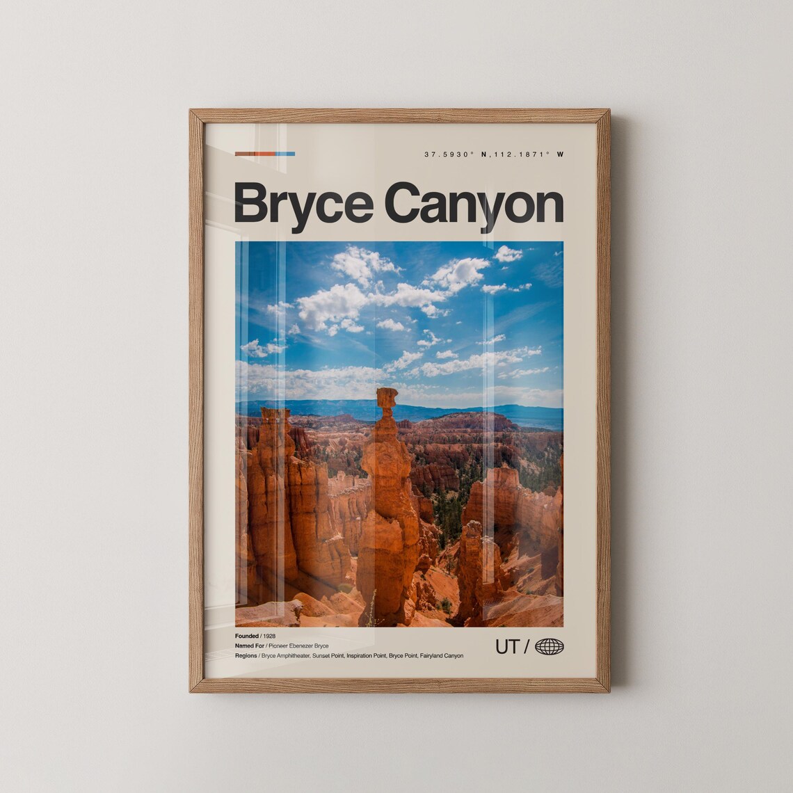 Bryce Canyon Utah Hoodoo Rock Spires Photo Coordinates Travel Poster