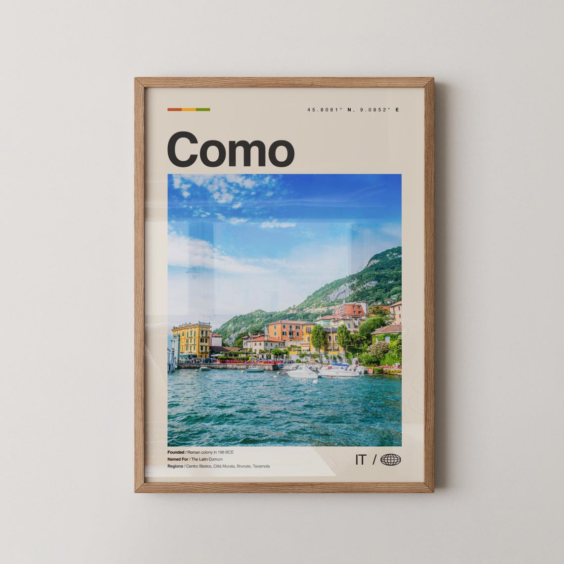 Como Italy Colorful Waterfront Boats Lakeside View Travel Poster