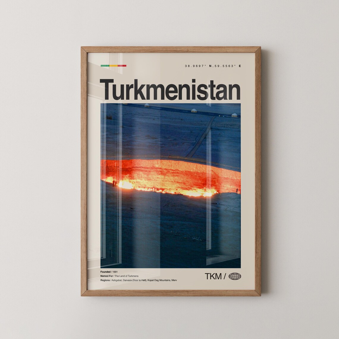 Turkmenistan Darvaza Gas Crater Desert Night Photo Travel Poster