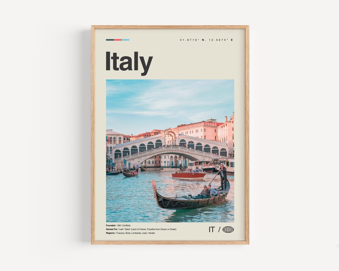 Italy Venice Rialto Bridge Gondola Photo Poster Canal Travel Art