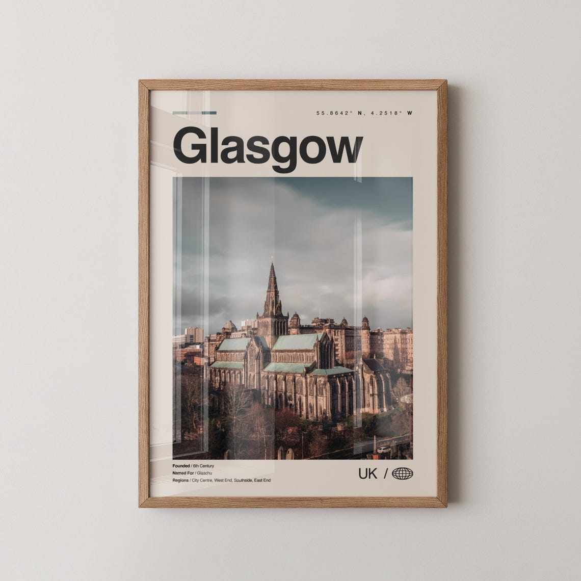 Glasgow UK Cathedral Historic Gothic Architecture City Travel Poster