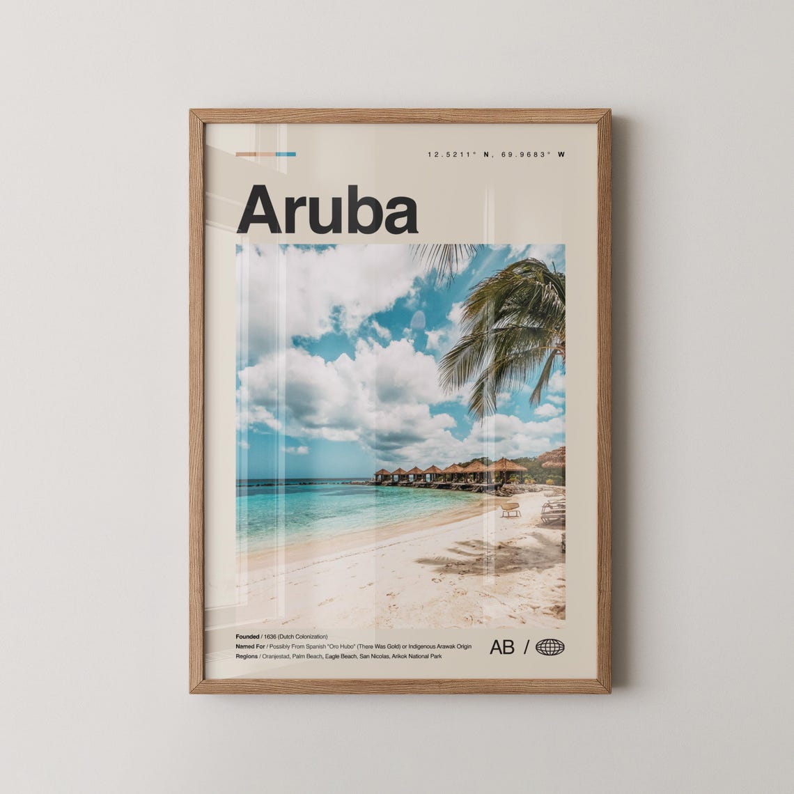 Aruba Caribbean White Sand Beach Palms Minimalist Travel Poster