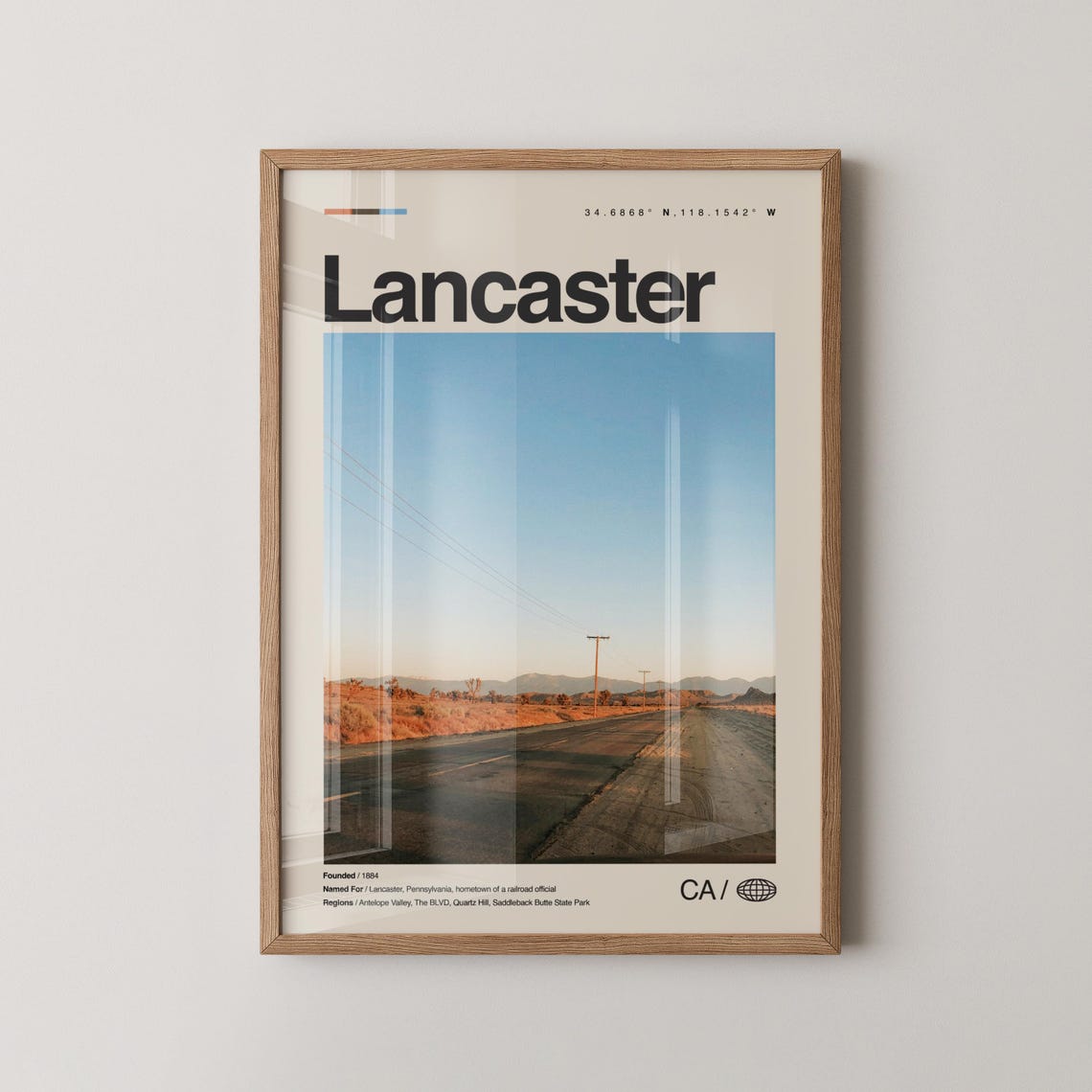 Lancaster California Desert Road Minimalist Travel Art Poster