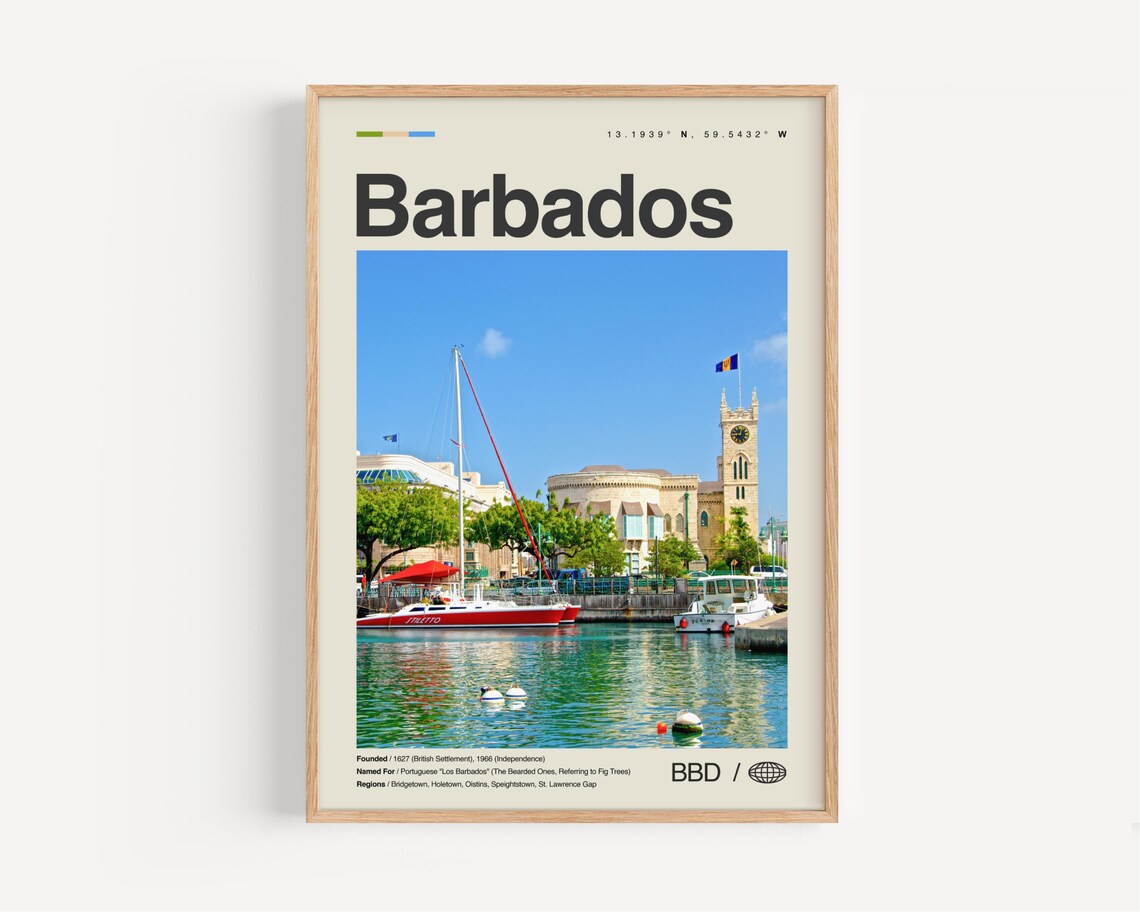 Barbados Bridgetown Harbor Sailboats Photography Travel Poster
