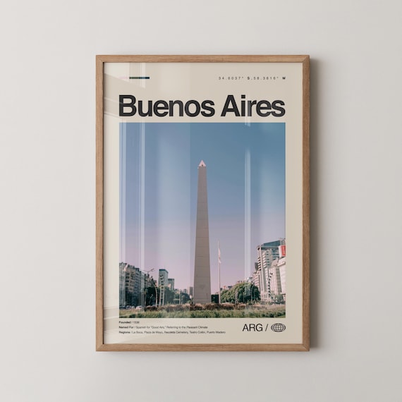 Buenos Aires Argentina Obelisk Avenue City Skyline Travel Poster