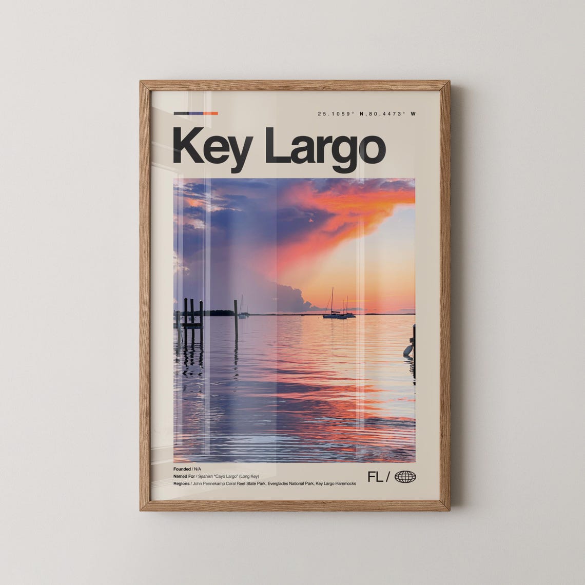 Key Largo Florida Sunset Sailboat Water Minimal Travel Poster