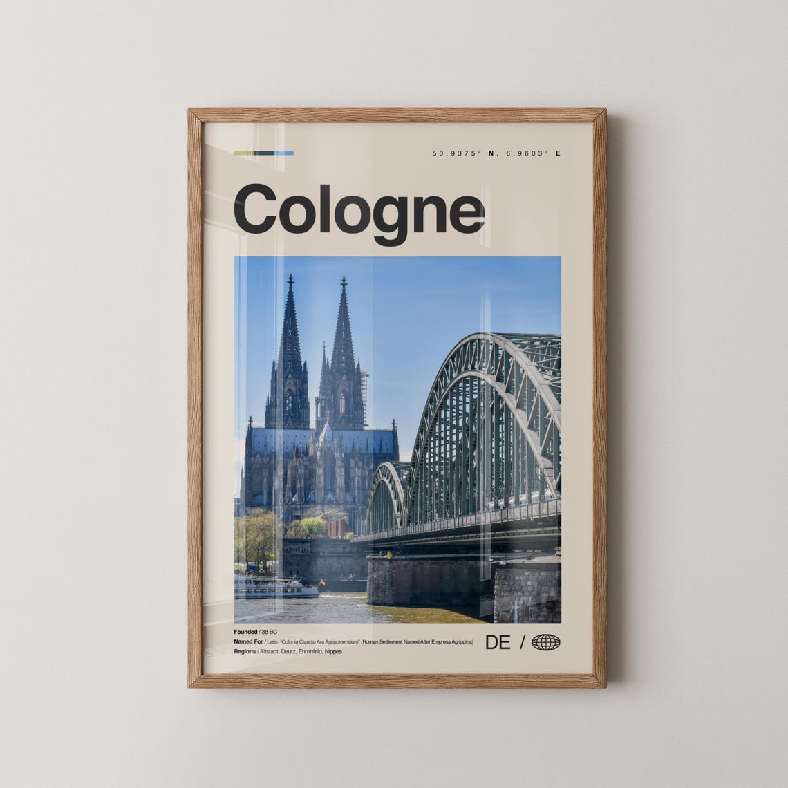 Cologne Germany Minimalist Travel Coordinates Cathedral Bridge Poster