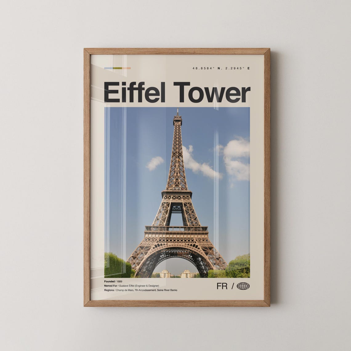 Eiffel Tower Paris France Minimalist Travel Poster With Coordinates