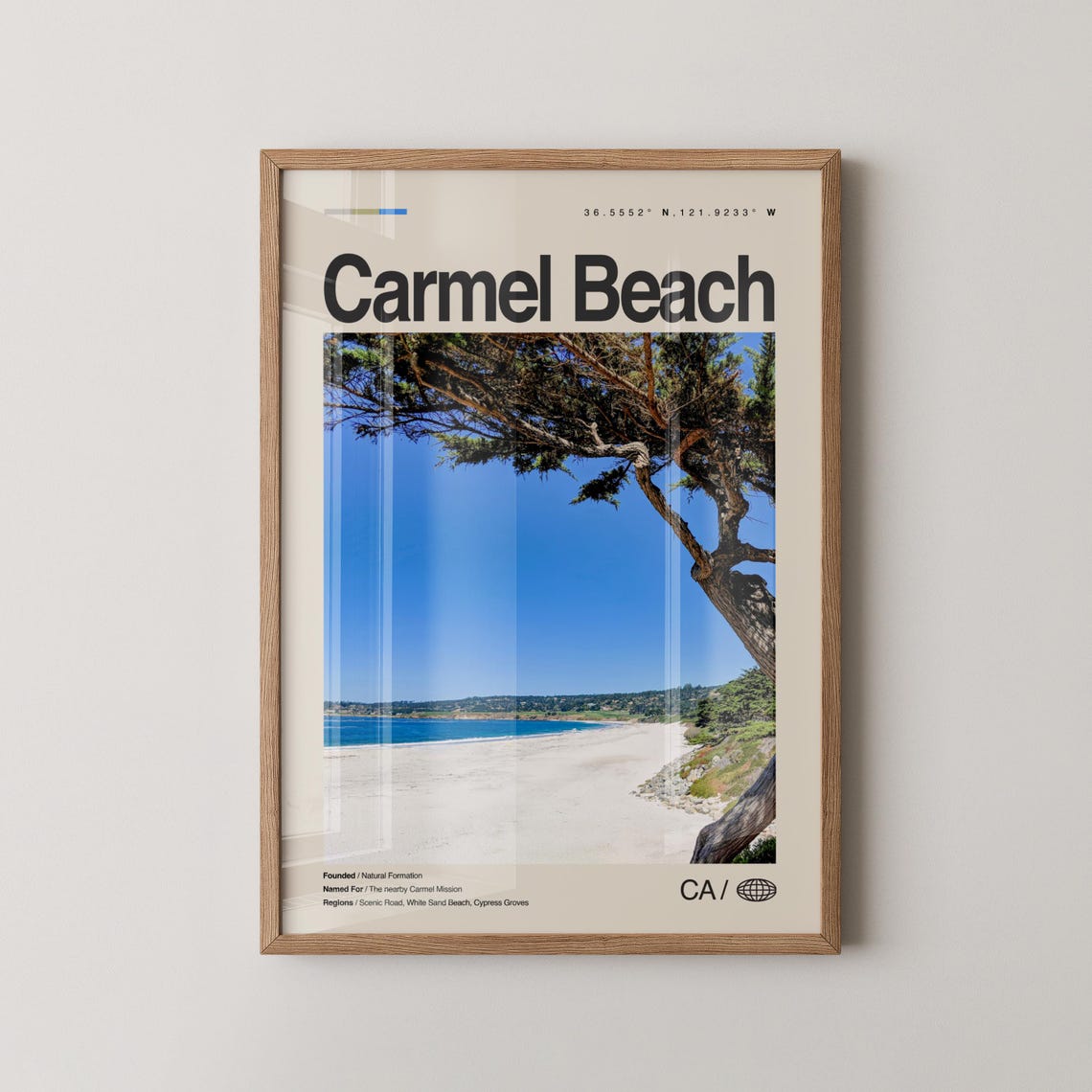 Carmel Beach White Sand Cypress Trees California Travel Poster